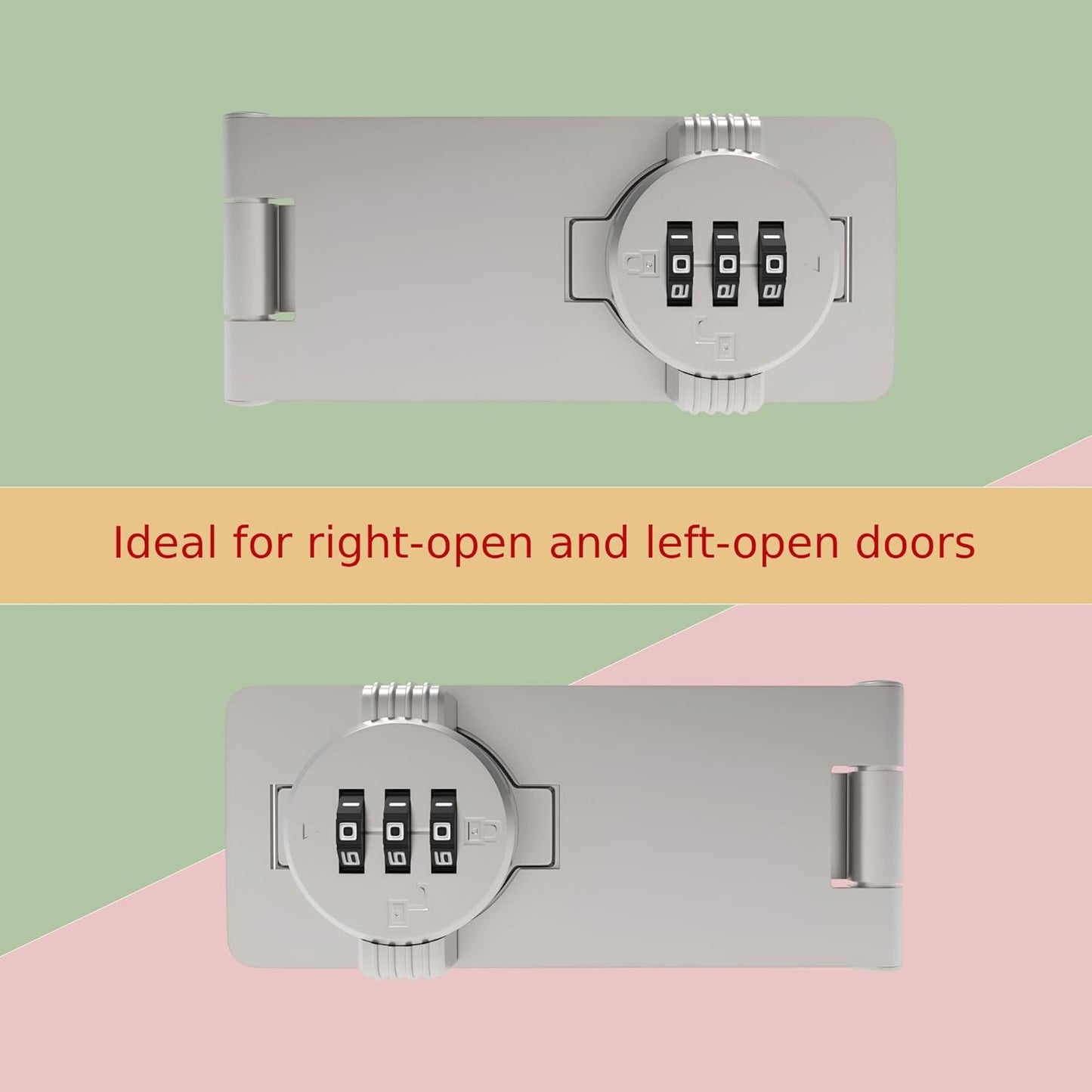 Keyless Combination Lock – 3-Digit Combination Lock for Cabinet Doors – Twist Knob Hasp Latch Lock with Password Code – Zinc Alloy Cabinet Door Latch for Kitchen Drawers, Cabinets, Cupboard (Silver)