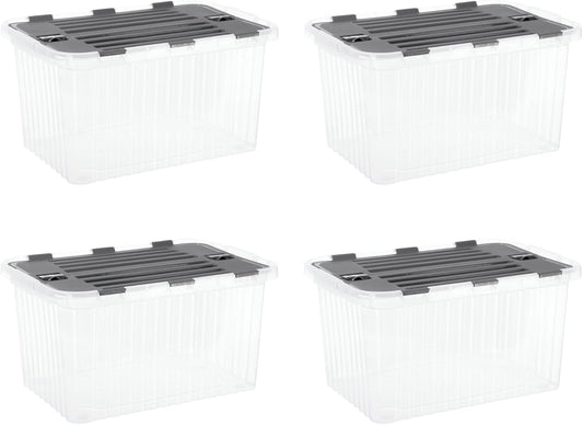 Superio Storage Bins with Lids, Clear Plastic Containers for Organizing, Stackable Totes, BPA Free, Odor Free, Organizer Boxes for Home, and Dorm (4 Pack, 20.25"x14"x10.5")
