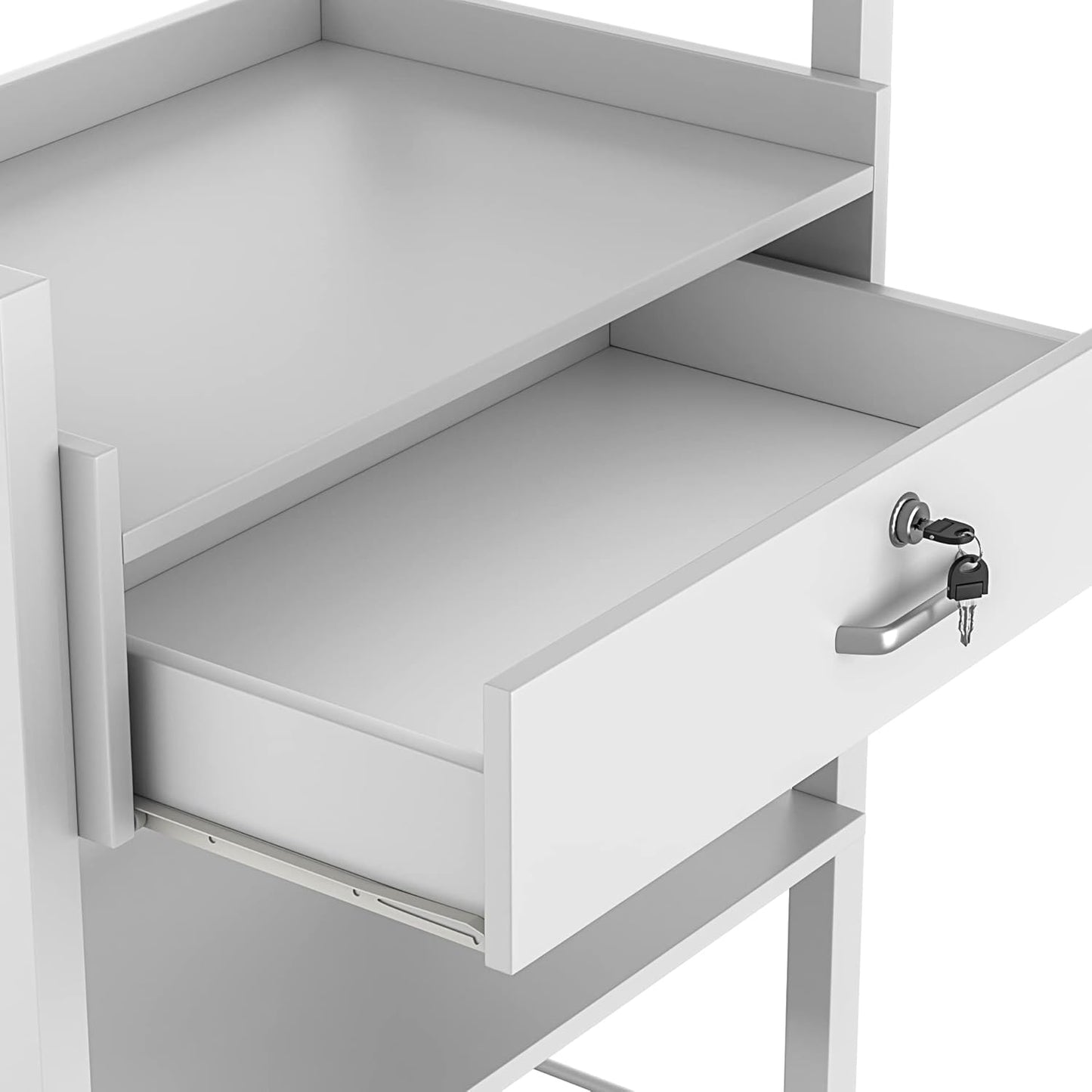 Paddie Salon Trolley Cart, Wooden Mobile Utility Cabinet Lab Cart with 1 Drawer 2 Trays, Rolling Storage Station Beauty Salon Rolling Trolley for Beauty Spa (White)