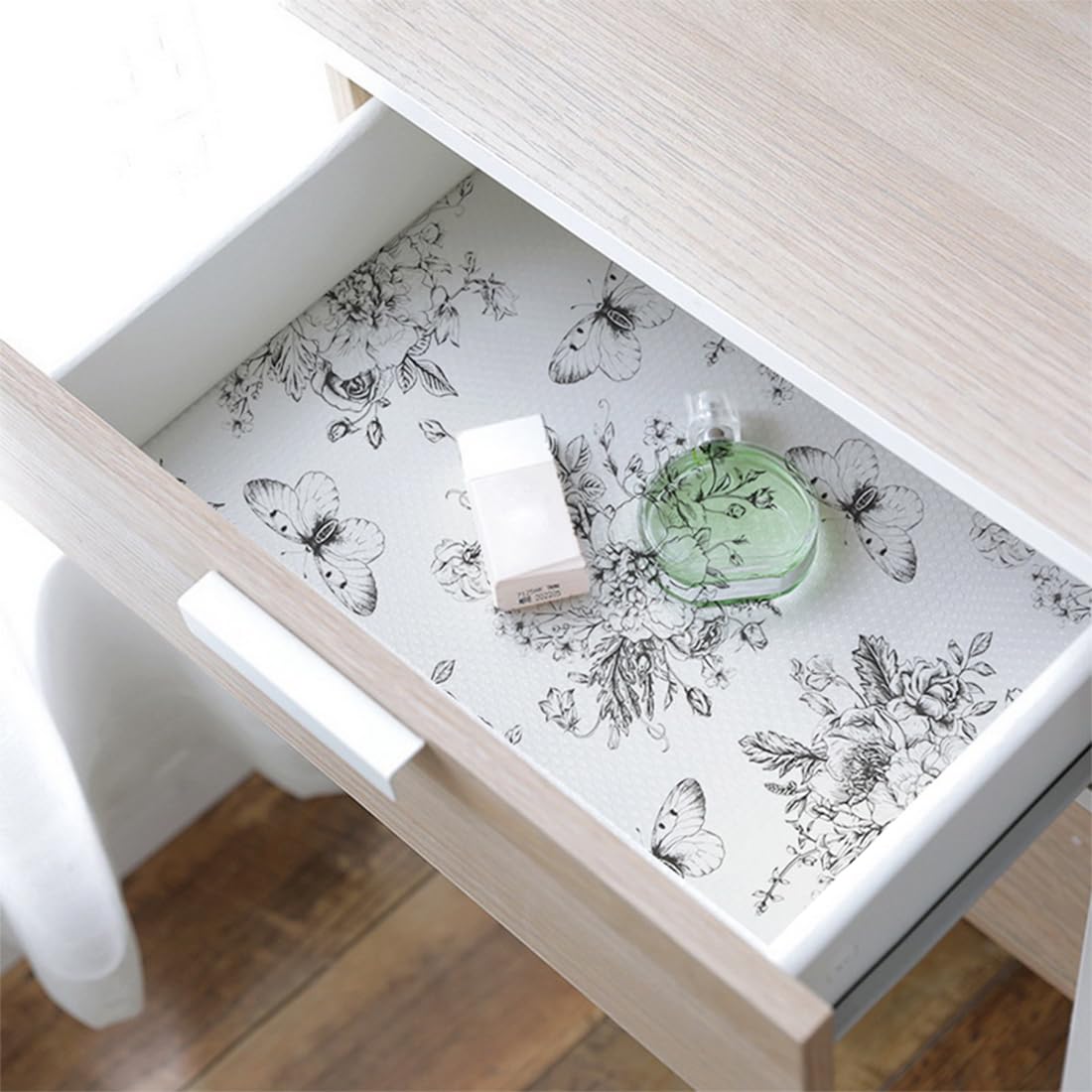 Micpolo Floral and Butterfly Self Adhesive Shelf Liner for Kitchen Bedroom Cabinets Waterproof