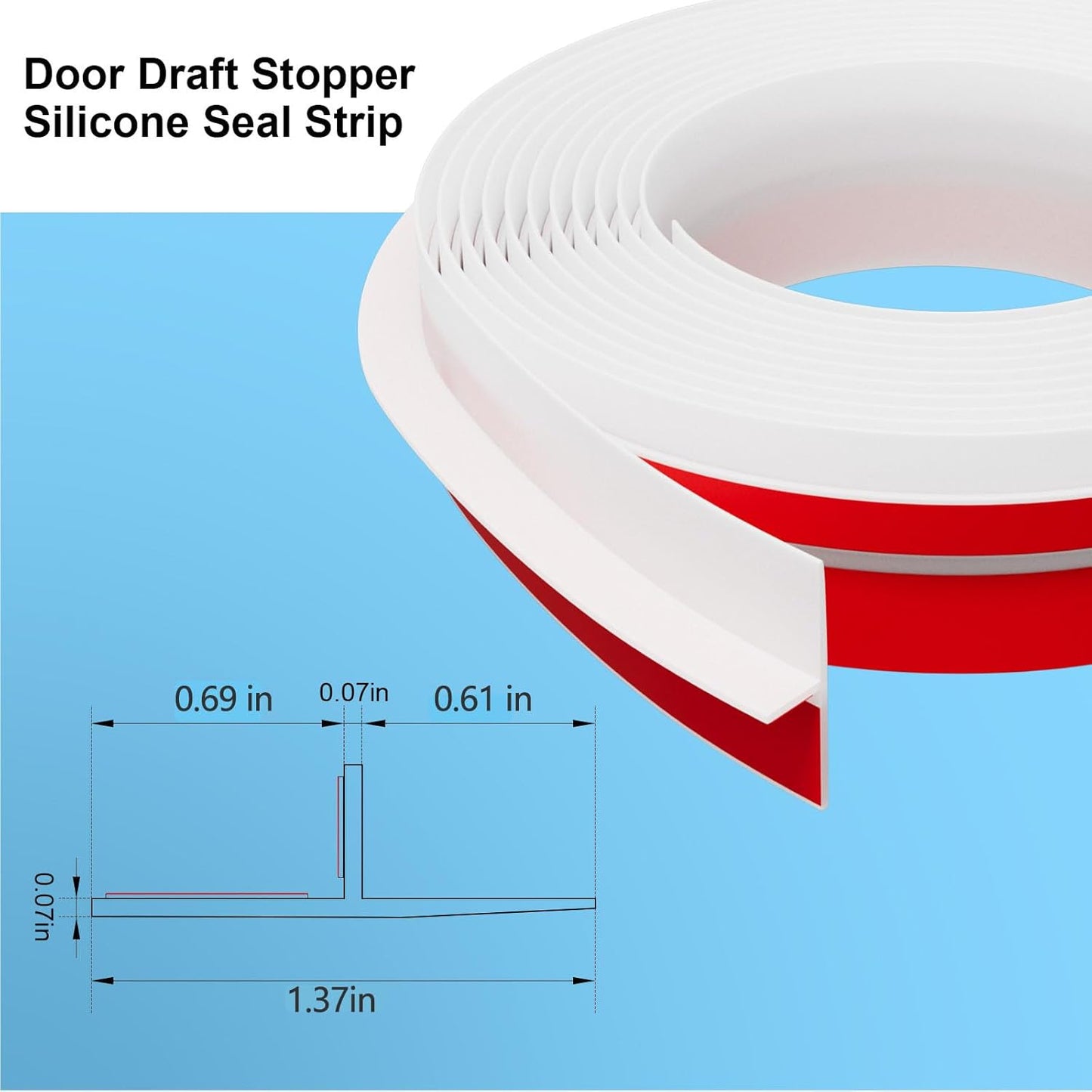 T-Shaped Door Draft Stopper, 1.37 in x 40 Ft Silicone Seal Strip for Windows Gaps, Weather Stripping Seal Strip Shower Sweep, White
