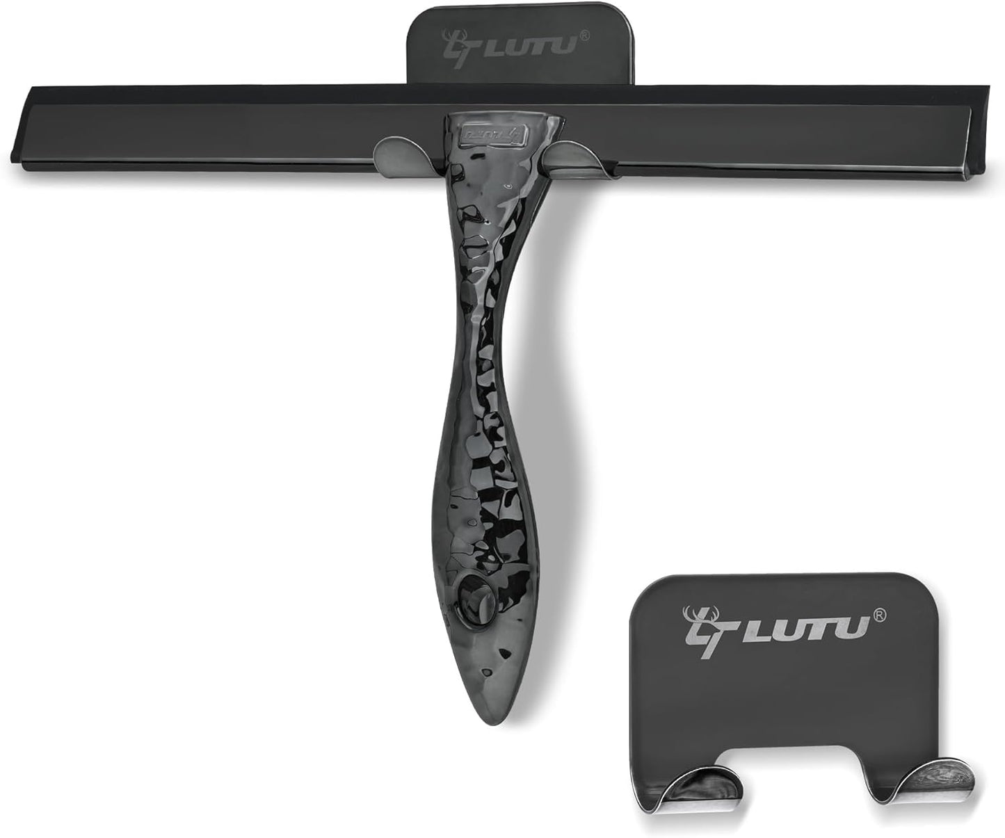 All-Purpose Silicone Shower Squeegee for Shower Glass Door,with 1 Hooks,for Bathroom Glass, Car, Tile Wall, Mirror Cleaning - Flower Shaped Handle for Easy-Grip 12 Inch Black