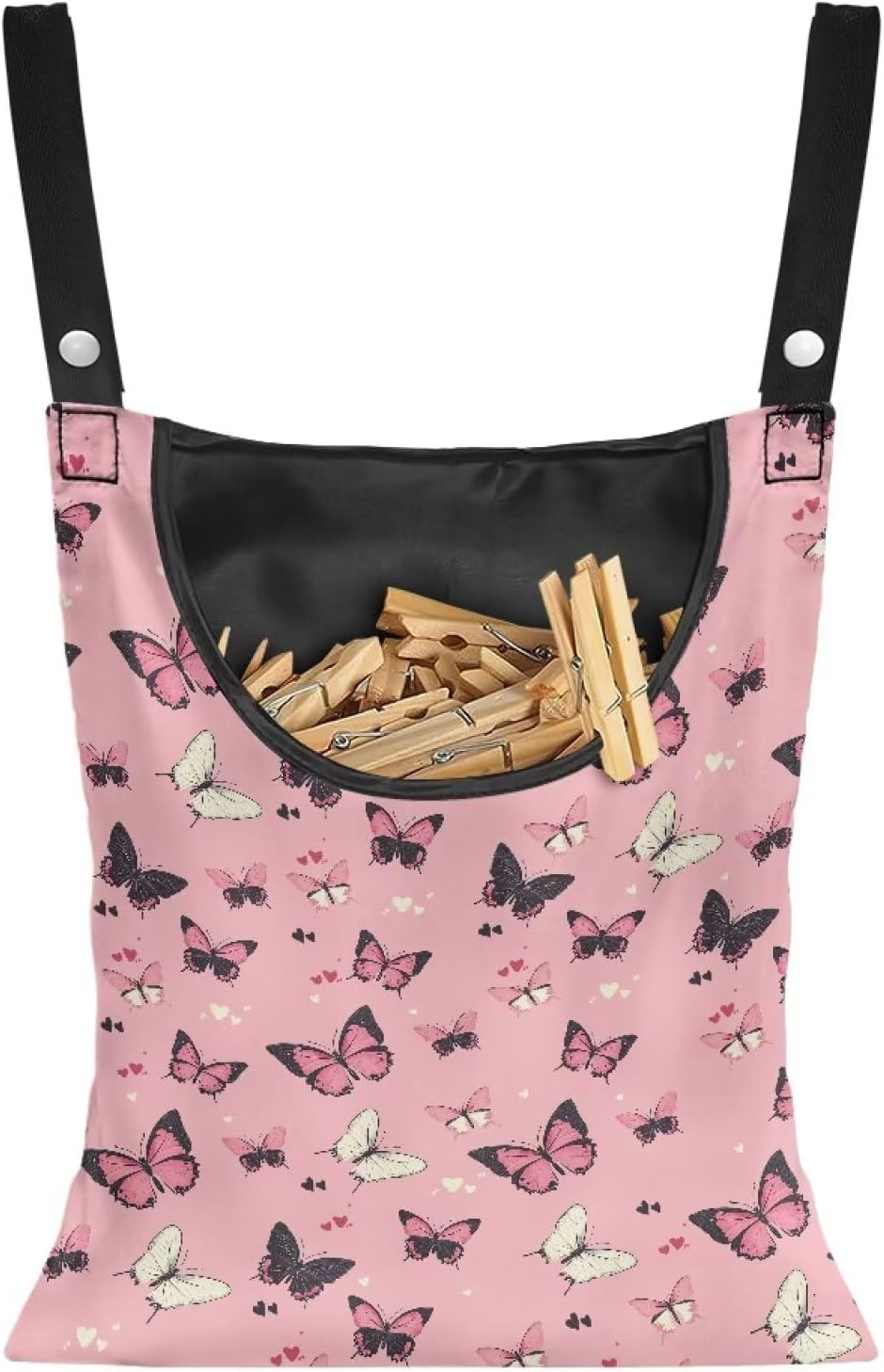 Butterfly Print Clothes Pin Hanging Bag, Stylish Clothespin Bag with Hanging Rope Clothes Pins Bag Holder Outdoor for Clothespin