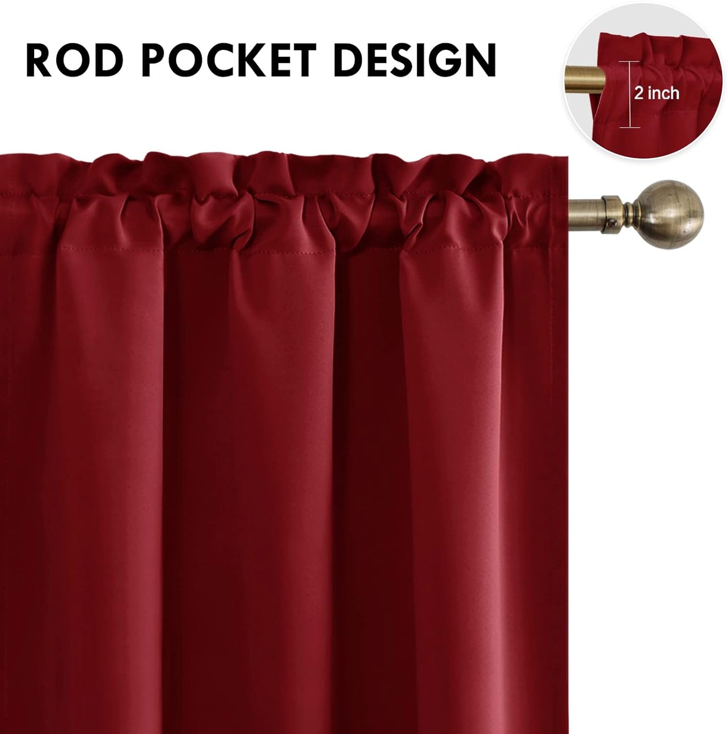 DWCN Burgundy Blackout Curtains for Small Window, Thermal Insulated Energy Saving Room Darkening Curtains for Kitchen/Bedroom (W42 x L36 inch, Set of 2 Panels, Top of Rod Pocket)