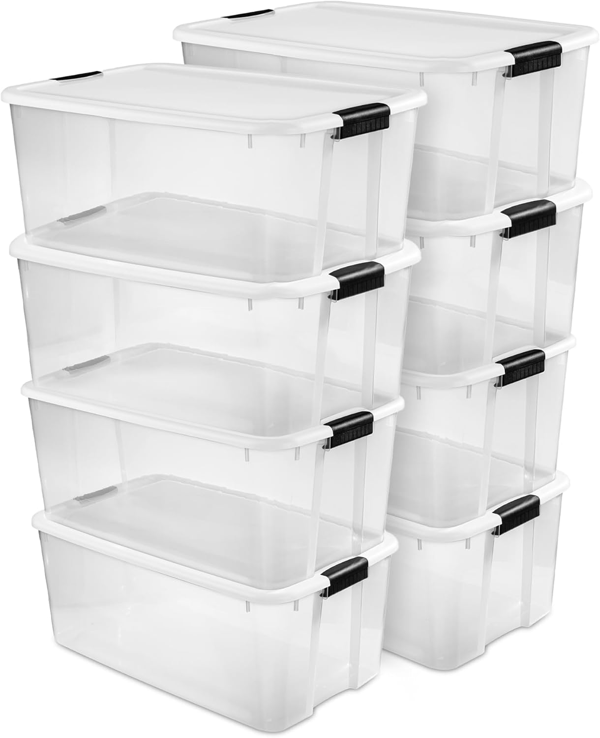 Sterilite 8-Pack Ultra Latching Box, Storage Bins with Lids, Clear Plastic, 116 Quart - Heavy-Duty Organizing Containers for Closet, Bathroom, and Office