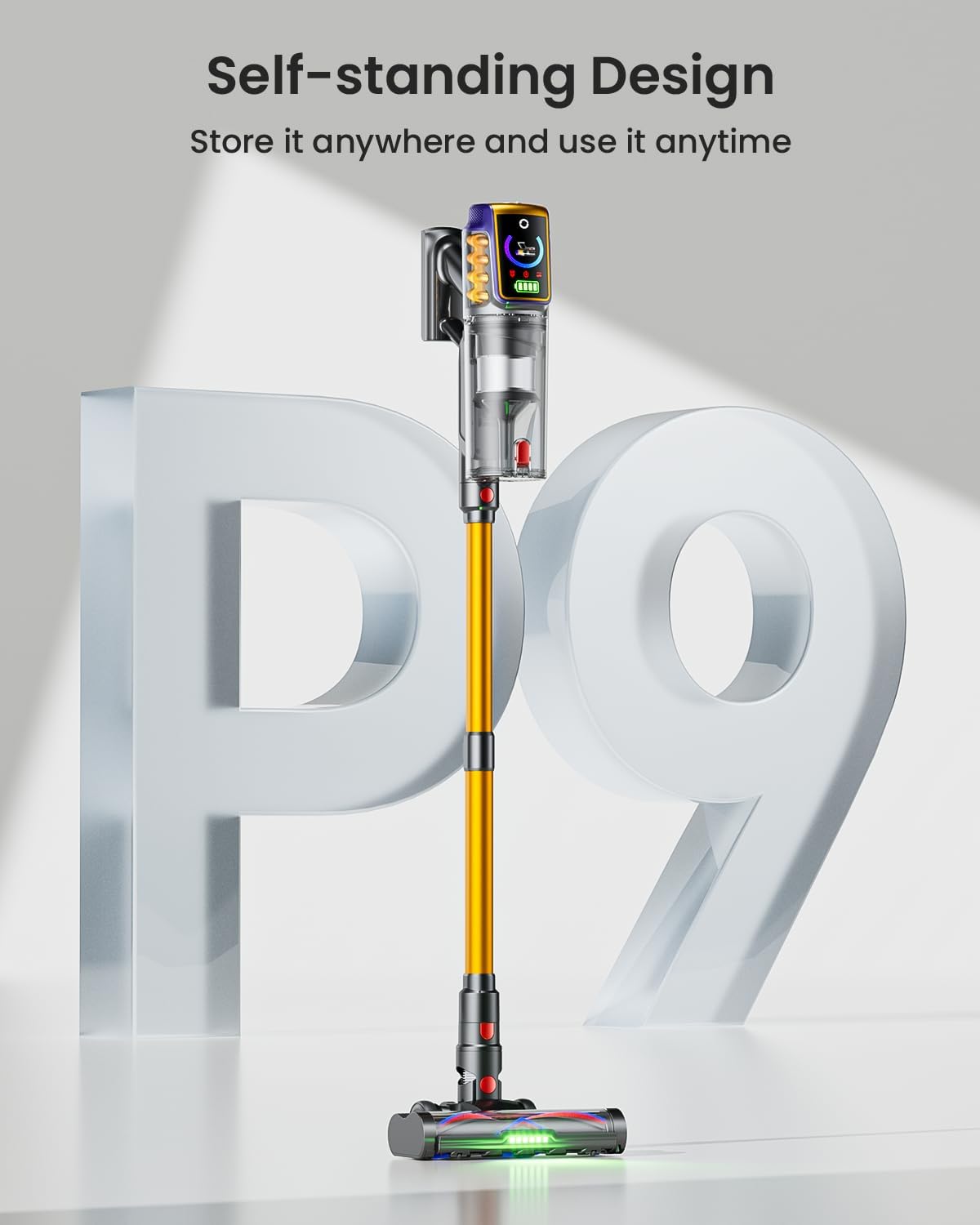 Cordless Vacuum Cleaner,48KPa/580W/65Mins Vacuum,Self-Standing Vacuum Cleaners for Home,Stick Vacuum with LED Display &Anti-tangle Brush,Vacuum Cleaner for Hardwood Floors,Carpet,Pet Hair,Car