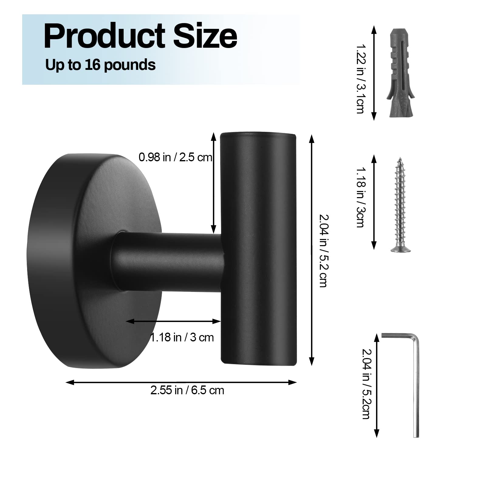 Kruodop Towel Hooks for Bathroom,2 Packs Wall Mount Towel Holder,Black Matte Wall Robe