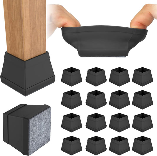 16 PCS Square Chair Leg Floor Protector, Silicone Chair Leg Cover, Furniture Leg Protectors with
