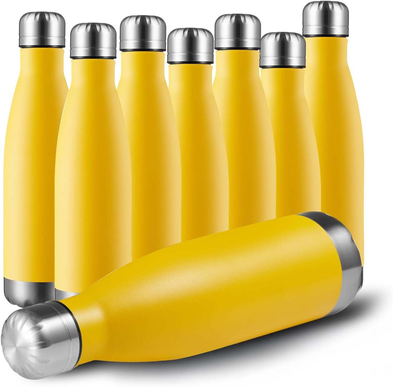 MEWAY 17oz Sport Water Bottle 8 Pack Vacuum Insulated Stainless Steel Leak-Proof Double Wall Cola Shape Water Bottle,Keep Drinks Hot & Cold (Yellow,8 Pack)
