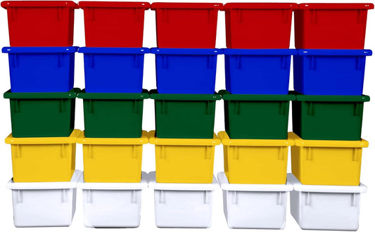 Wood Designs Cubby Storage Bin, Heavy Duty Plastic Containers for Kids Assorted Cubby Tray Set of 25