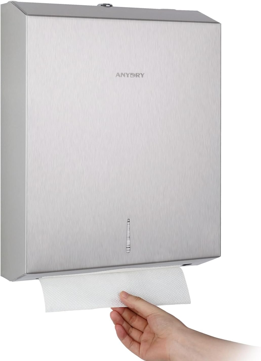 Commercial Paper Towel Dispenser Wall Mount 400-Sheet Capacity Brushed Stainless Steel Lockable Fits Multifold/Z-Fold Towels (Folded Size ≤ 10.6" x 3.9")