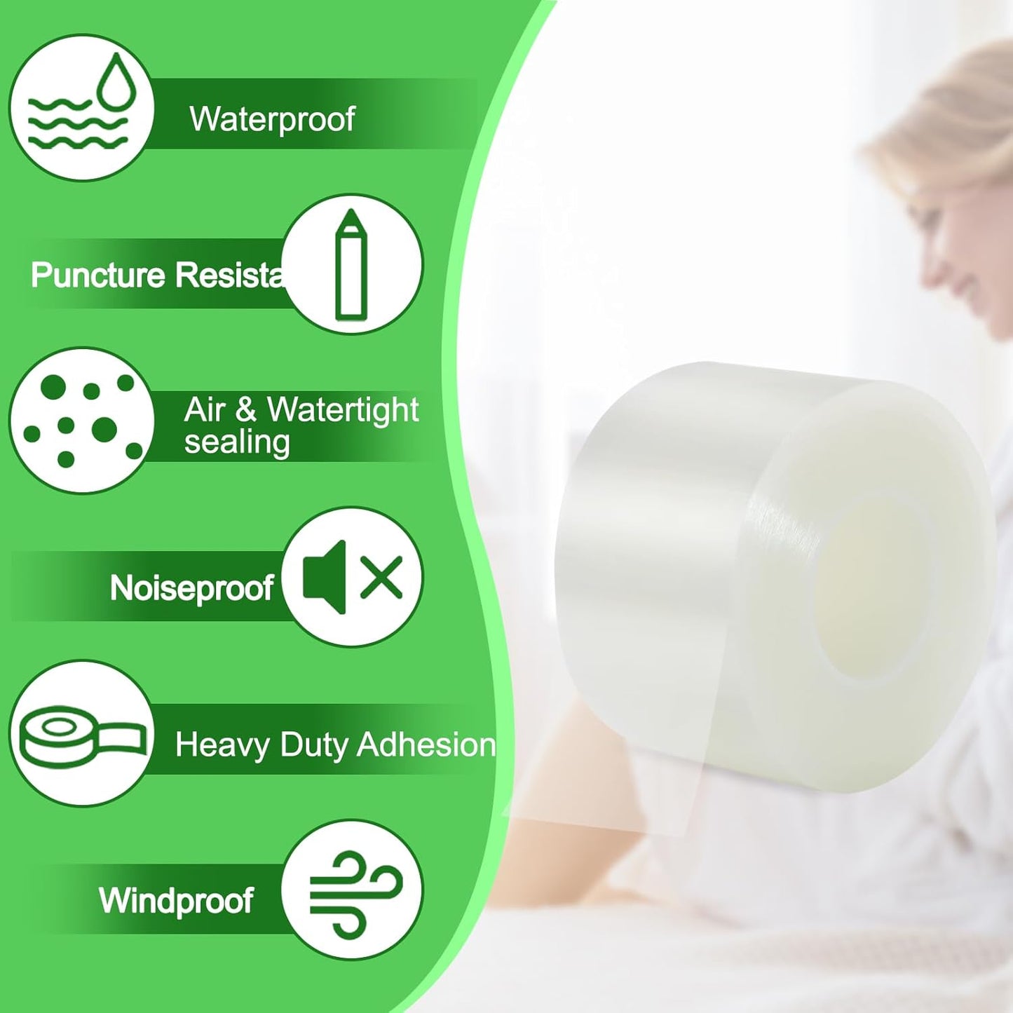 Transparent Window Weather Sealing Tape 2 Inch x 35 Yards Weather Stripping Residue Free Clear Window Draft Isolation Sealing Film Tape for Doors Windows and Shower Glass Gaps