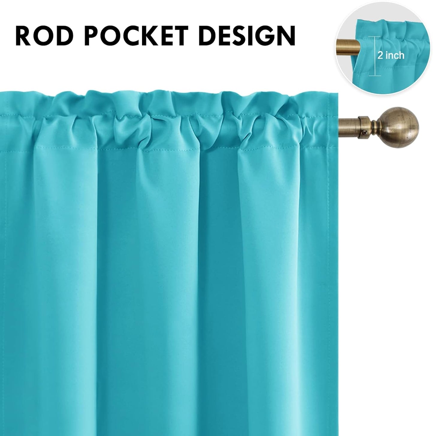 DWCN Blackout Curtains for Bedroom – Thermal Insulated Room Darkening Drapes for Living Room, Turquoise, W 42 x L 84 Inch, Set of 2 Rod Pocket Curtain Panels