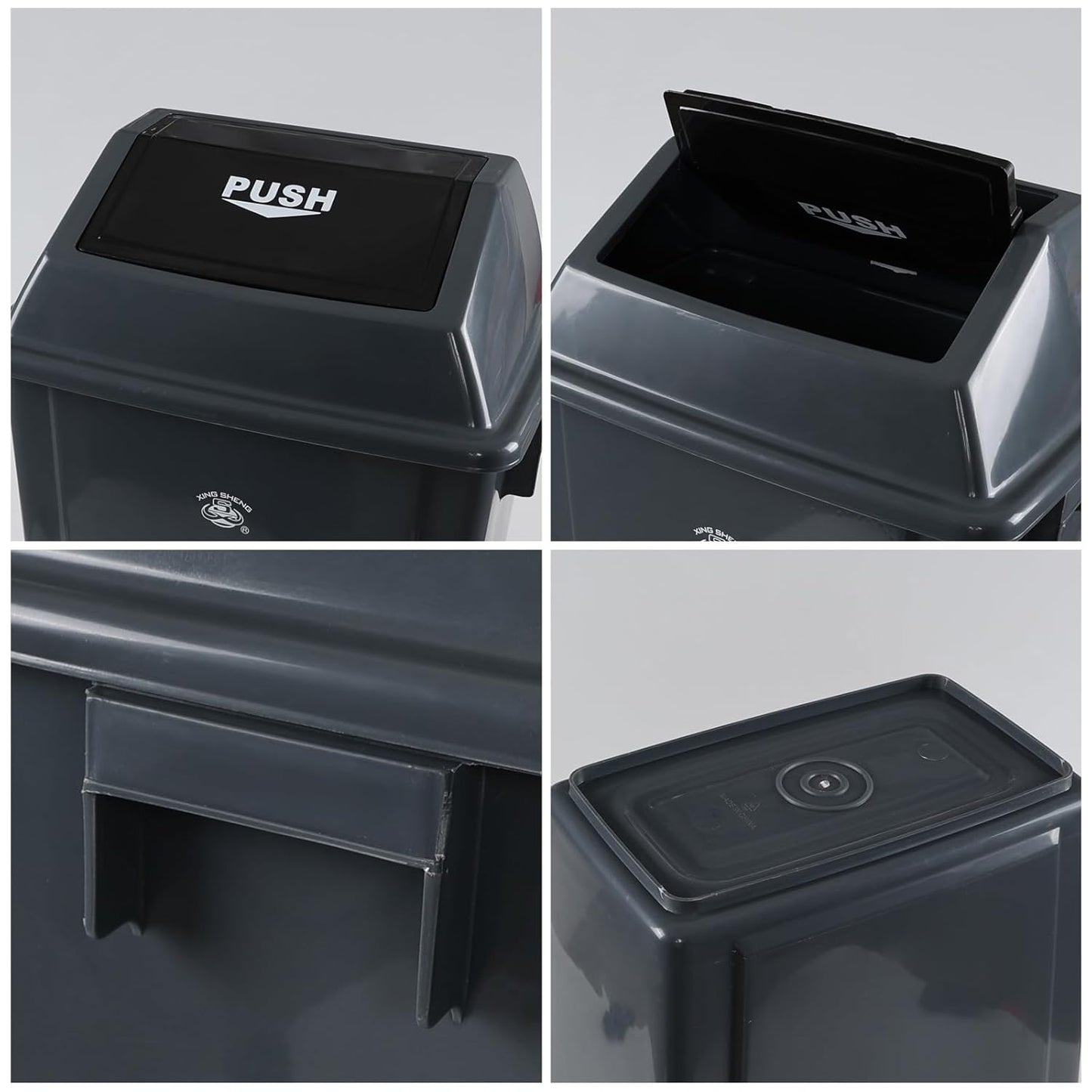 13 Gallon Swing Top Garbage Can, Plastic Waste Bin with Lid, Kitchen Trash Can, 4 Pack, Gray