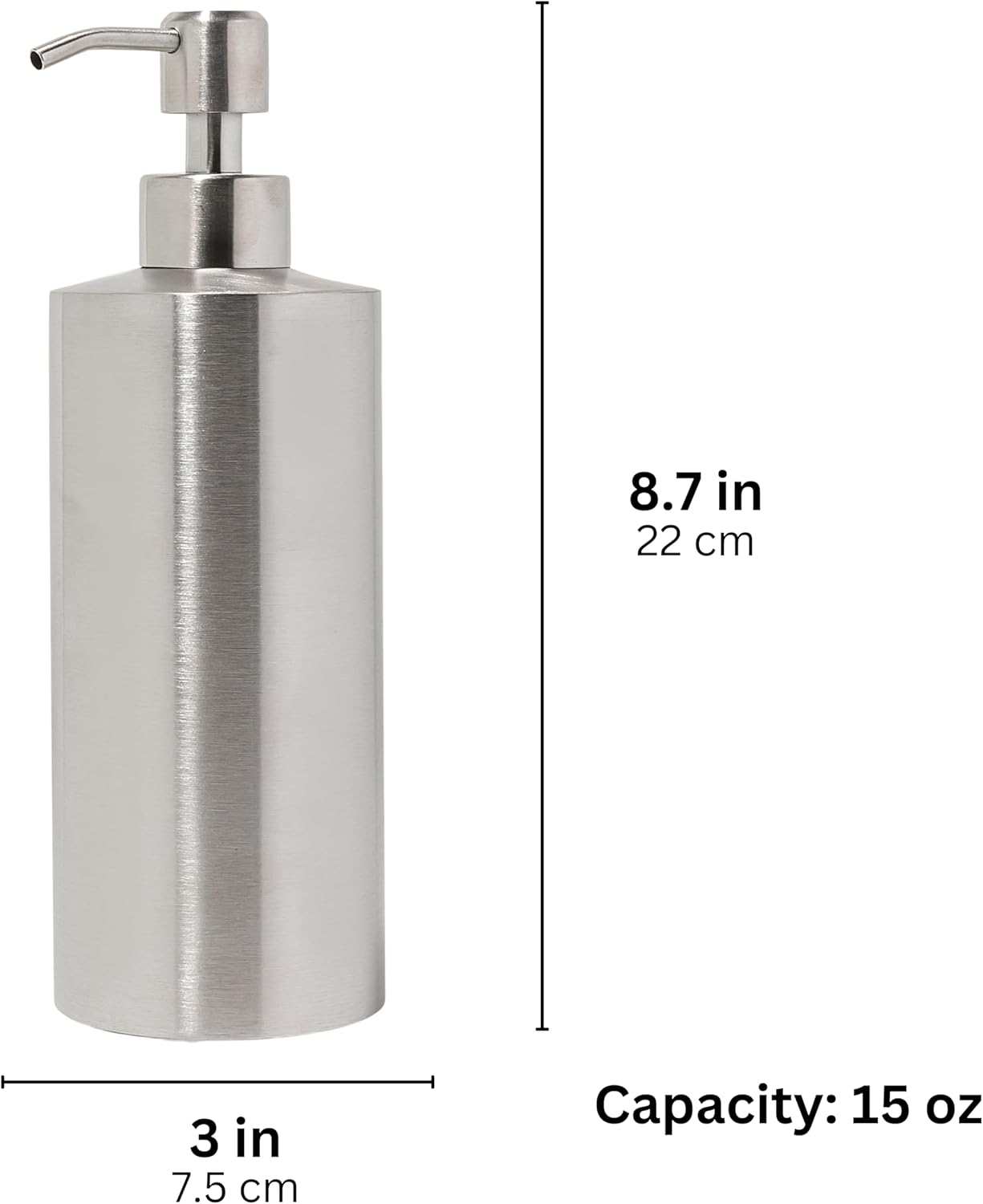 Silver Soap Dispenser Stainless Steel for Bathroom and Kitchen Sink, 15oz Refillable Round Rustproof Hand Dish Soap Dispenser Pump for Detergent, Lotion, and Countertop