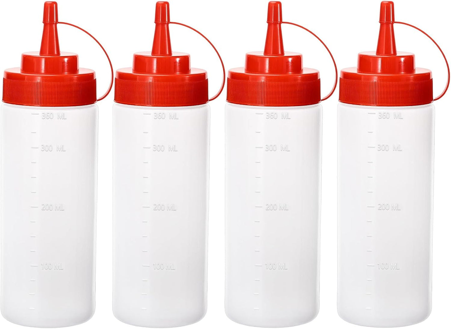 Condiment Squeeze Bottles Ketchup Dispenser, 4 Pack 12oz Squeeze Bottles for Liquids, Plastic Sauce Bottle with Cap Lid, Squirt Bottles for Sauces Liquids BBQ Dressing Pancake Art