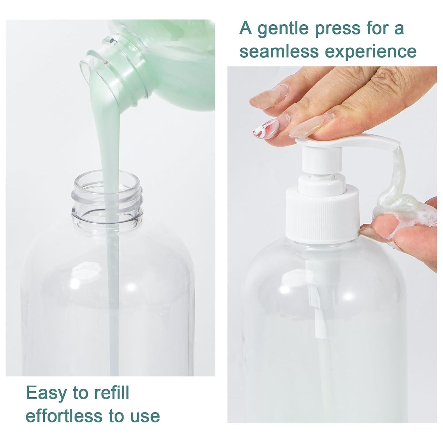 Pump Bottle Shampoo Pump Dispenser, Yebeauty Shampoo Bottles with Pump 16.9oz Clear Plastic Empty Refillable Shower Bottle 2 Pieces Containers with Travel Lock for Soap Cream Lotion Gel