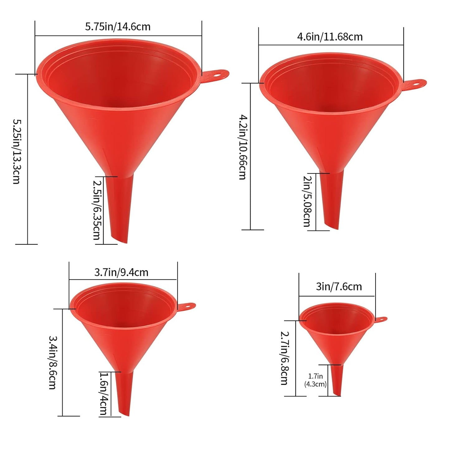 XhjzgcTec 8 Pcs Plastic Funnel Set, Oil Funnels for Filling Bottles or Containers, Multipurpose Wide Mouth Funnels for Kitchen/Laboratory/Garage/Car Liquids/Oil/Dry Goods/Bottles/