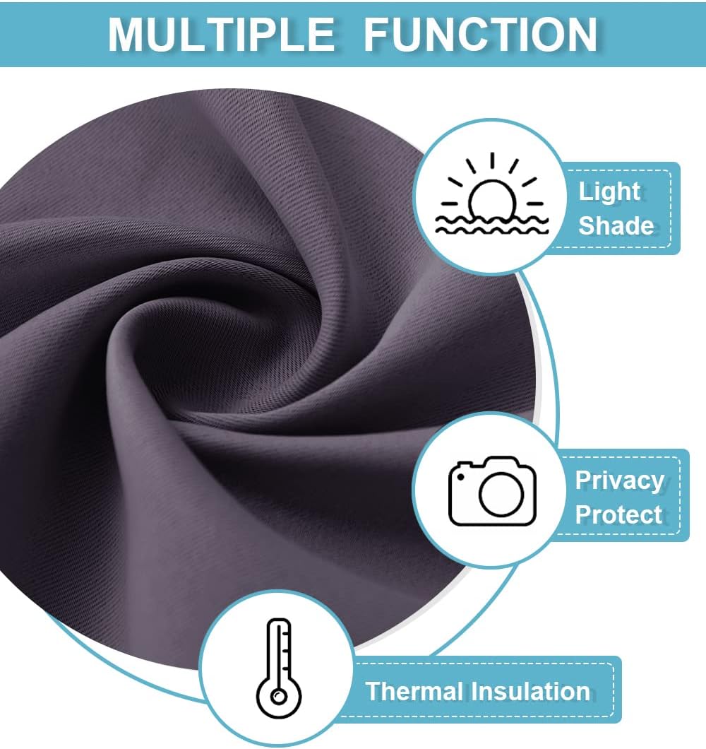 RYB HOME Bathroom Window Curtains - Blackout Curtains Small Window Short Drapes for Kitchen Bedroom Living Room Kids Nursery Room RV, W 42 x L 36 inch per Panel, Greyish Purple, 2 Pcs