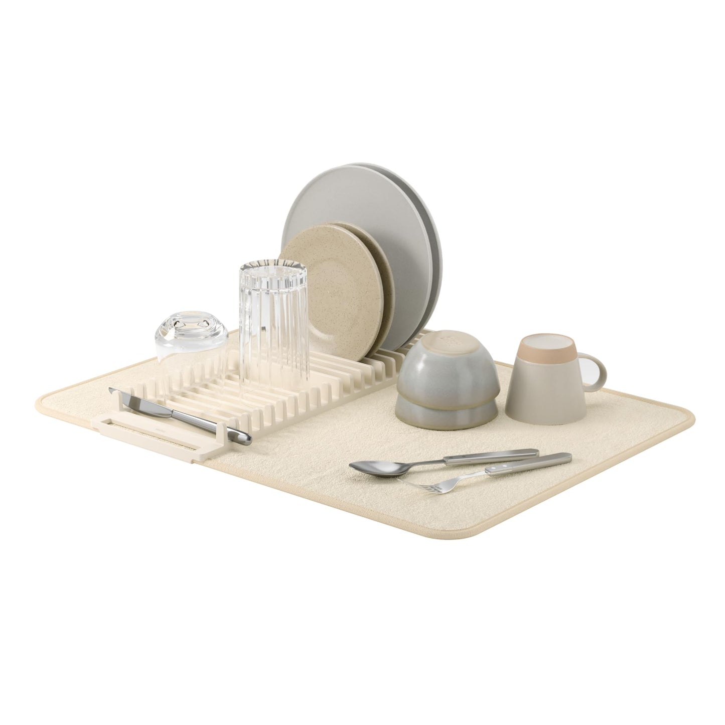 Umbra Udry Dish Drying Rack with Mat, Folds Flat for Storage, Linen