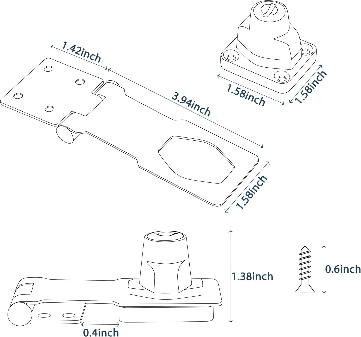 Alise Keyed Hasp Lock,4 Inch Safety Packlock Clasp Hasp Lock Latch with Lock,Door Hinge Lock with Keys Keyed Locking Hasp for Cabinets Closets Doors,Bronze