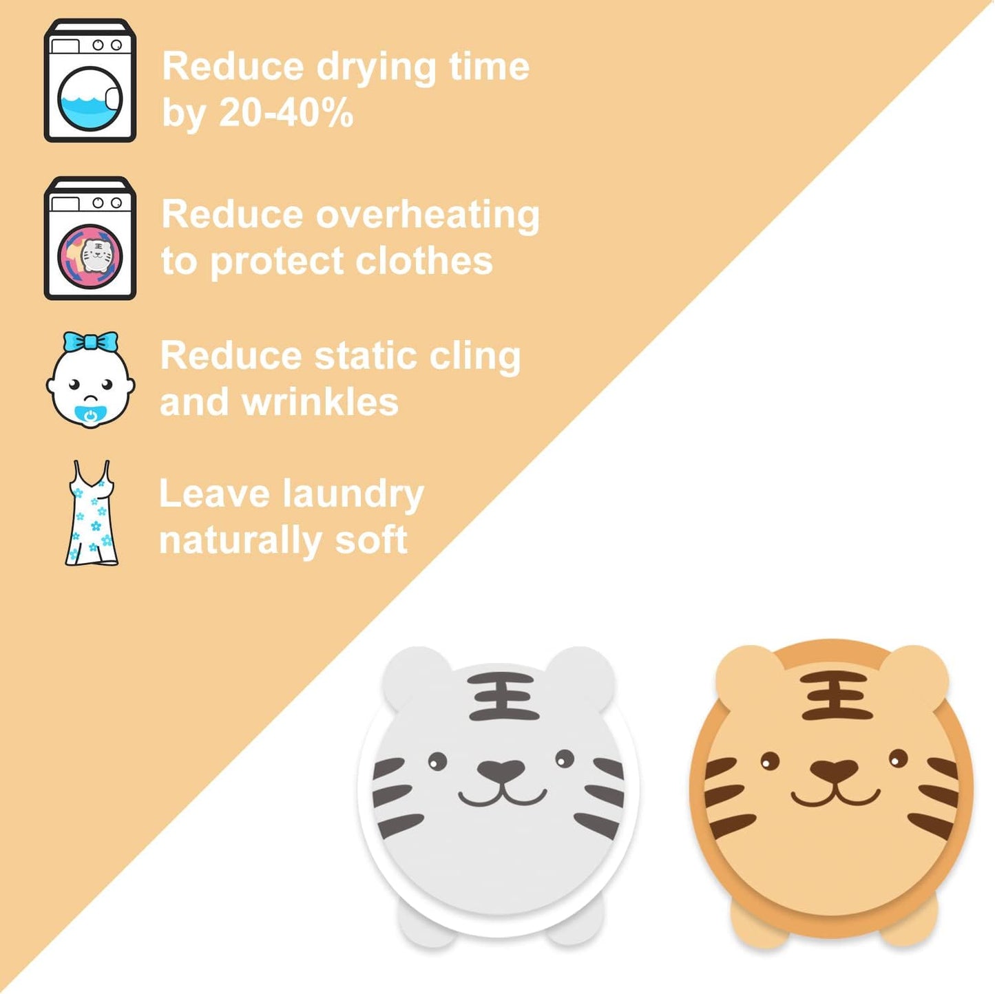 XL Size Wool Dryer Balls 6 Pcs - Over 2000 Loads,Lovely Tiger Appearance-Reusable,Hypoallergenic Baby Safe & Chemical Free to Reduce Sticky Wool When Drying & Shorten Drying Time…