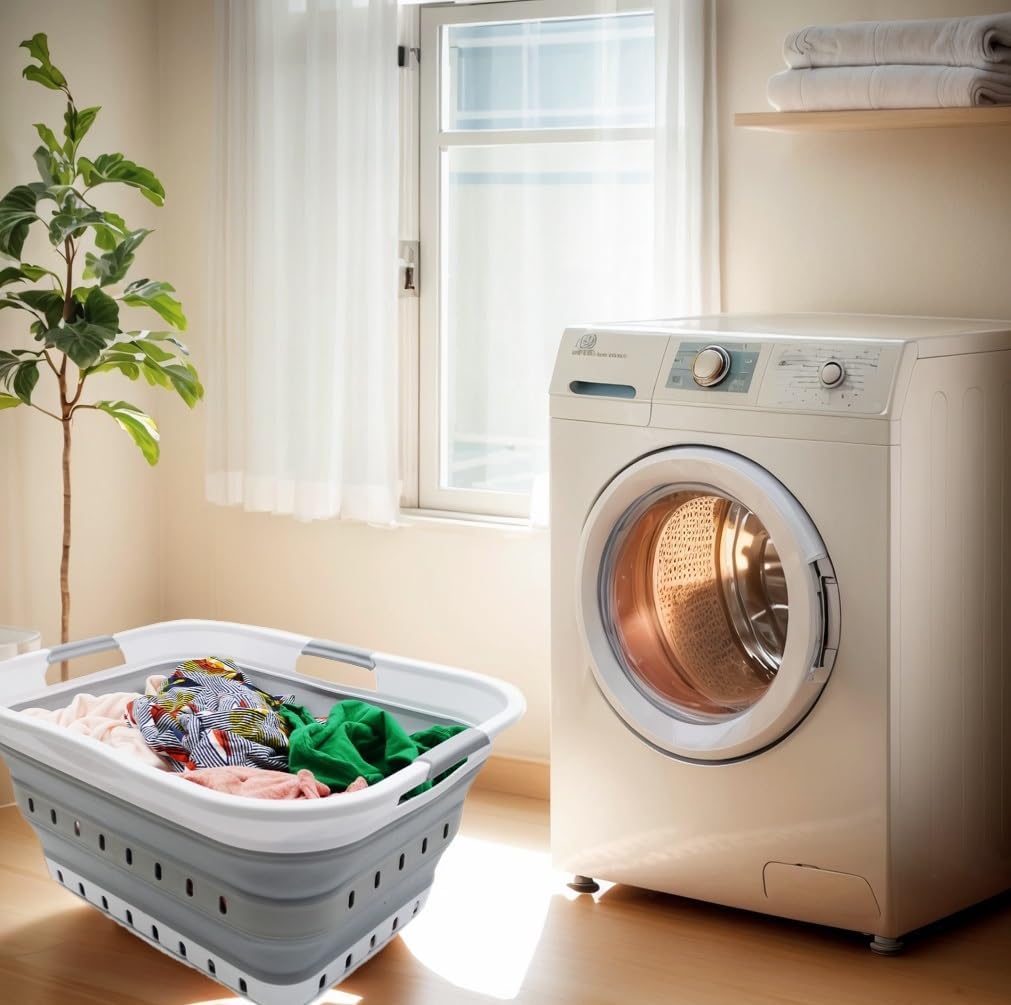 SAMMART 42L (11 gallon) Collapsible Plastic Laundry Basket - Foldable Pop Up Storage