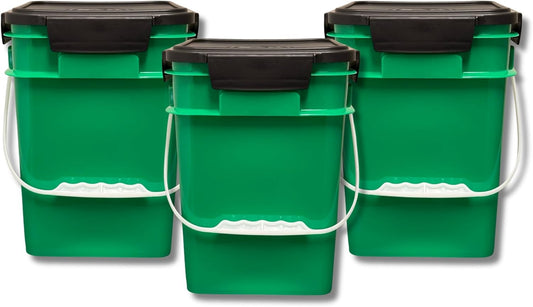 House Naturals 4 Gallon Square Food Grade Bucket Pail with Plastic Handles and Lid (Pack of 3) Made