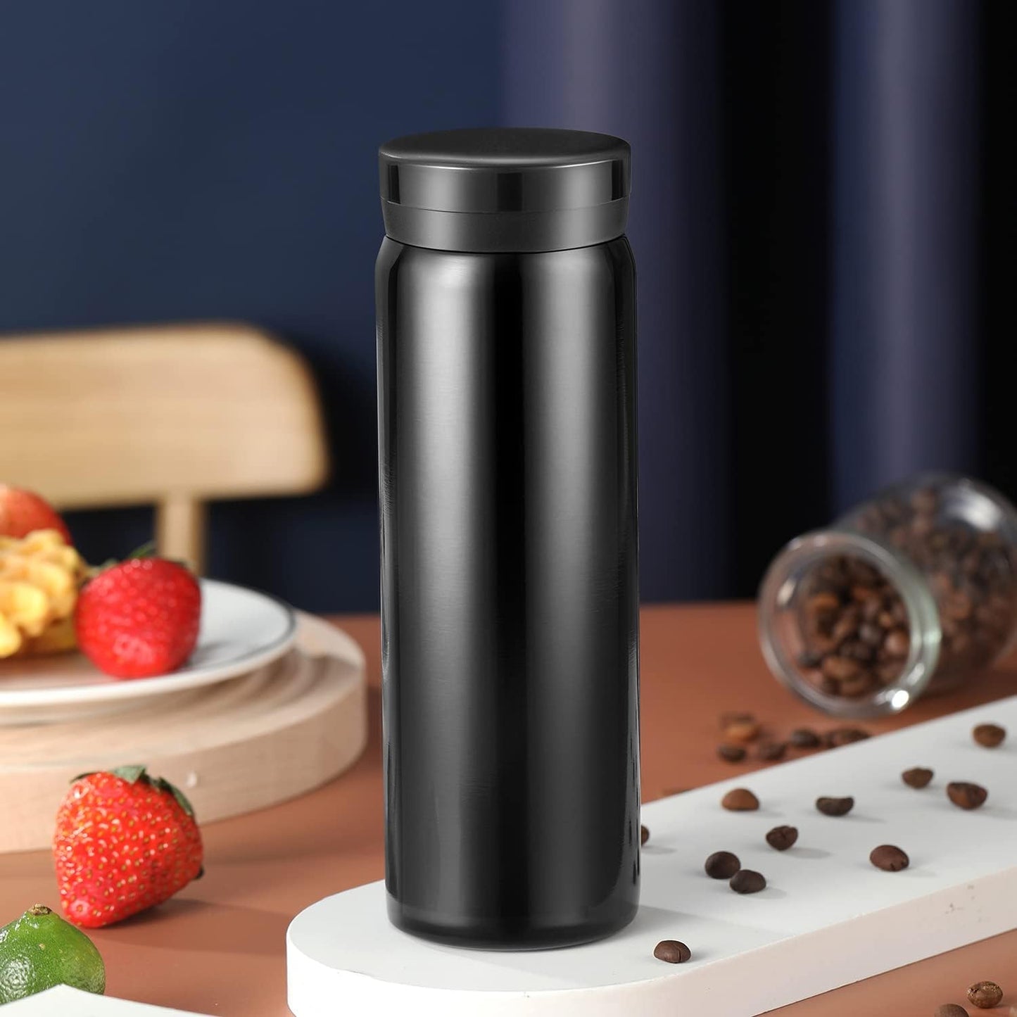 Mini Thermos Cute Water Bottle - 7 oz Tiny Insulated Vacuum 18/10 Stainless Steel Small Flask - Leak Proof & Spill Proof & Keeps Cold and Hot for Drink, Coffee, Tea - Black