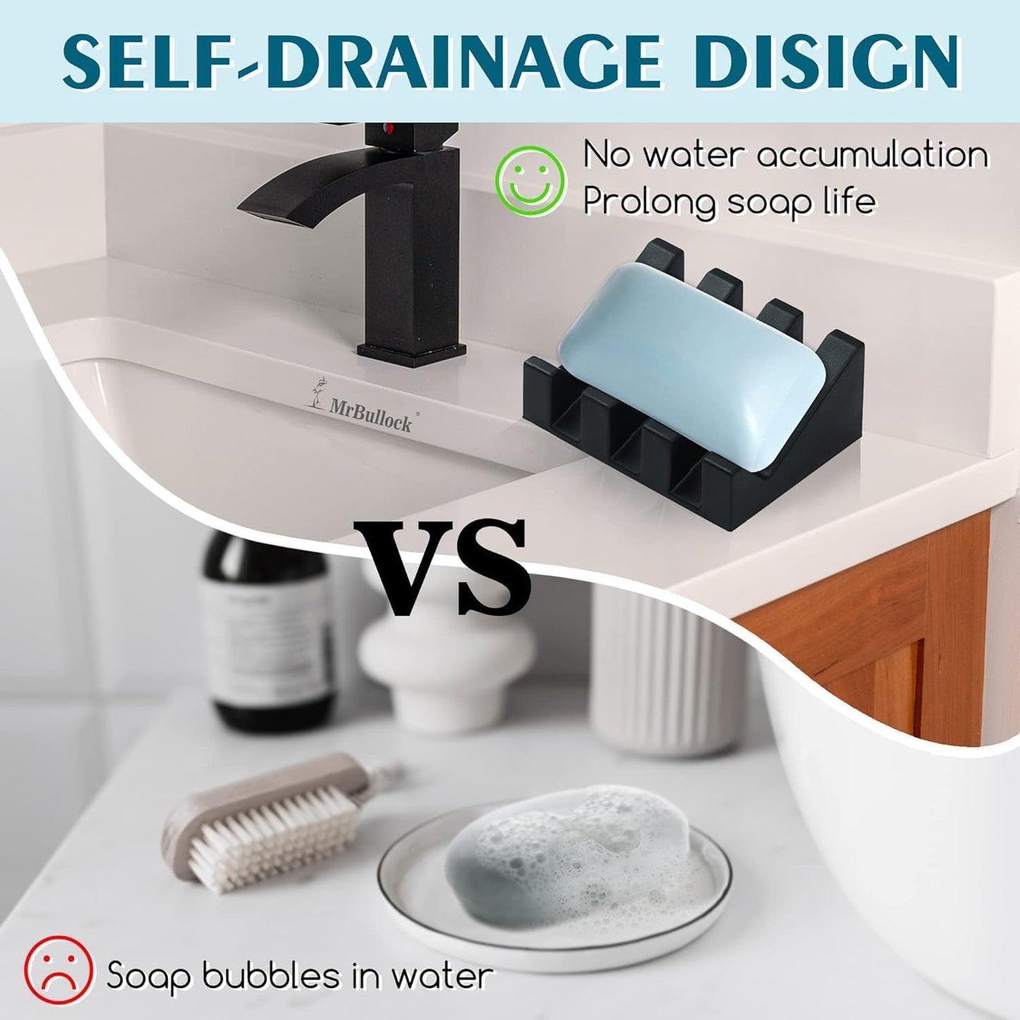 Silicone Soap Dish for Bar Soap Holder for Shower Bathroom Self Draining Waterfall Drying Tray Keep Soap Bars Dry Clean & Easy Cleaning (Black, 2)
