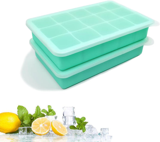 2 Pack Silicone Ice Cube Trays, Easy Release Flexible-15 Cubes Ice Cube Molds,Silicone Ice Cube