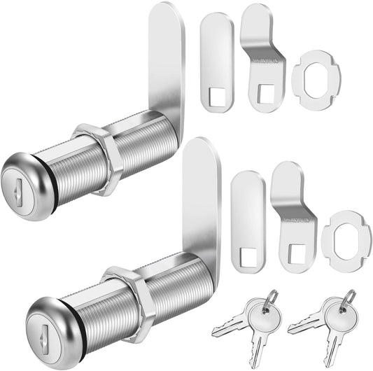 Cabinet Lock with Keys, 2" Extra-Long Cam Locks keyed Alike, 2 Pack Cabinet Cam Lock Set for Thick Drawers RV Storage Locks Tool Box Lock Replacement, Zinc Alloy (2 Pack, 2-1/8 Inch)