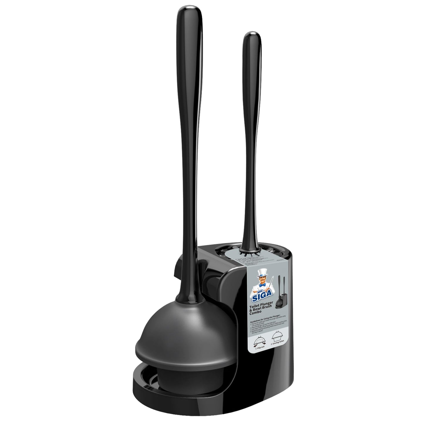 MR.SIGA Toilet Plunger and Bowl Brush Combo for Bathroom Cleaning, Black