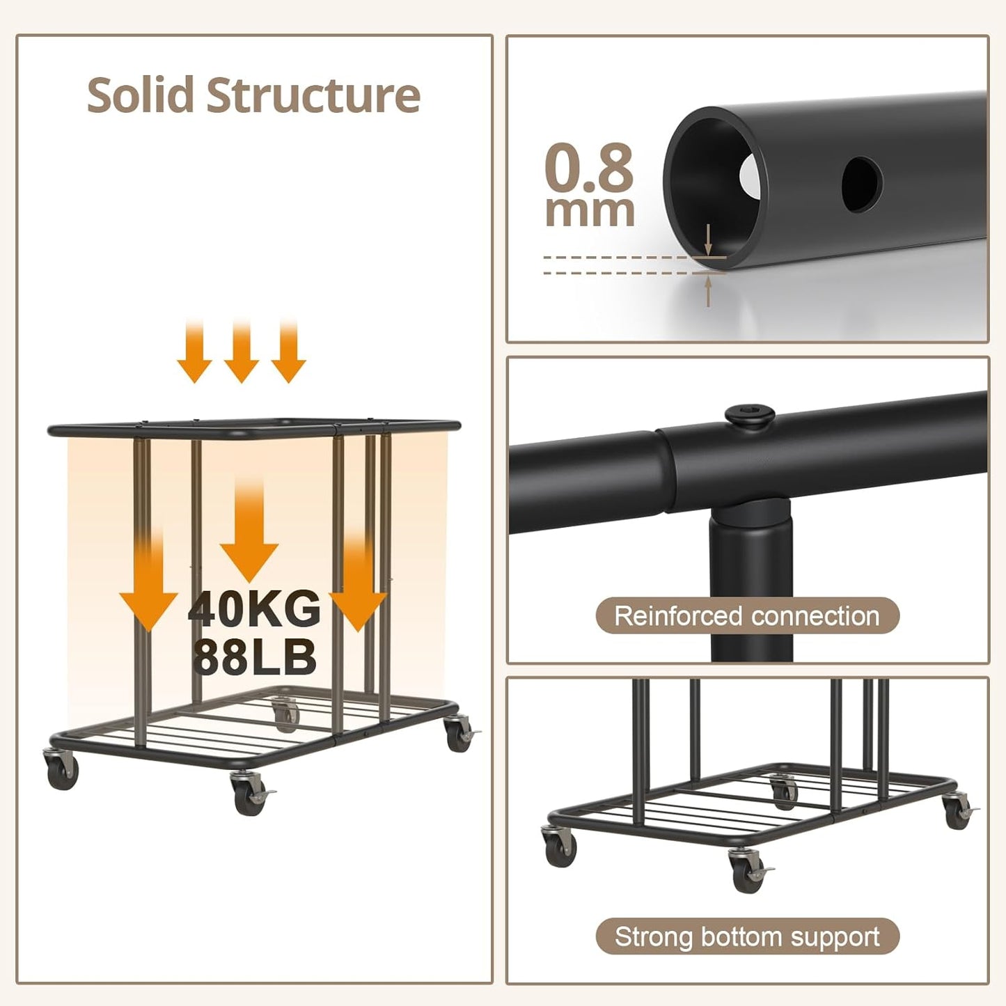 Laundry Hamper with Wheels, 2-Section 230L (61Gal) Large Capacity, Heavy-Duty Rolling Clothes Basket with Silent Rubber Casters & Detachable Oxford Bags for Home, Black, 31.5"Lx15.75W"x30.7"H