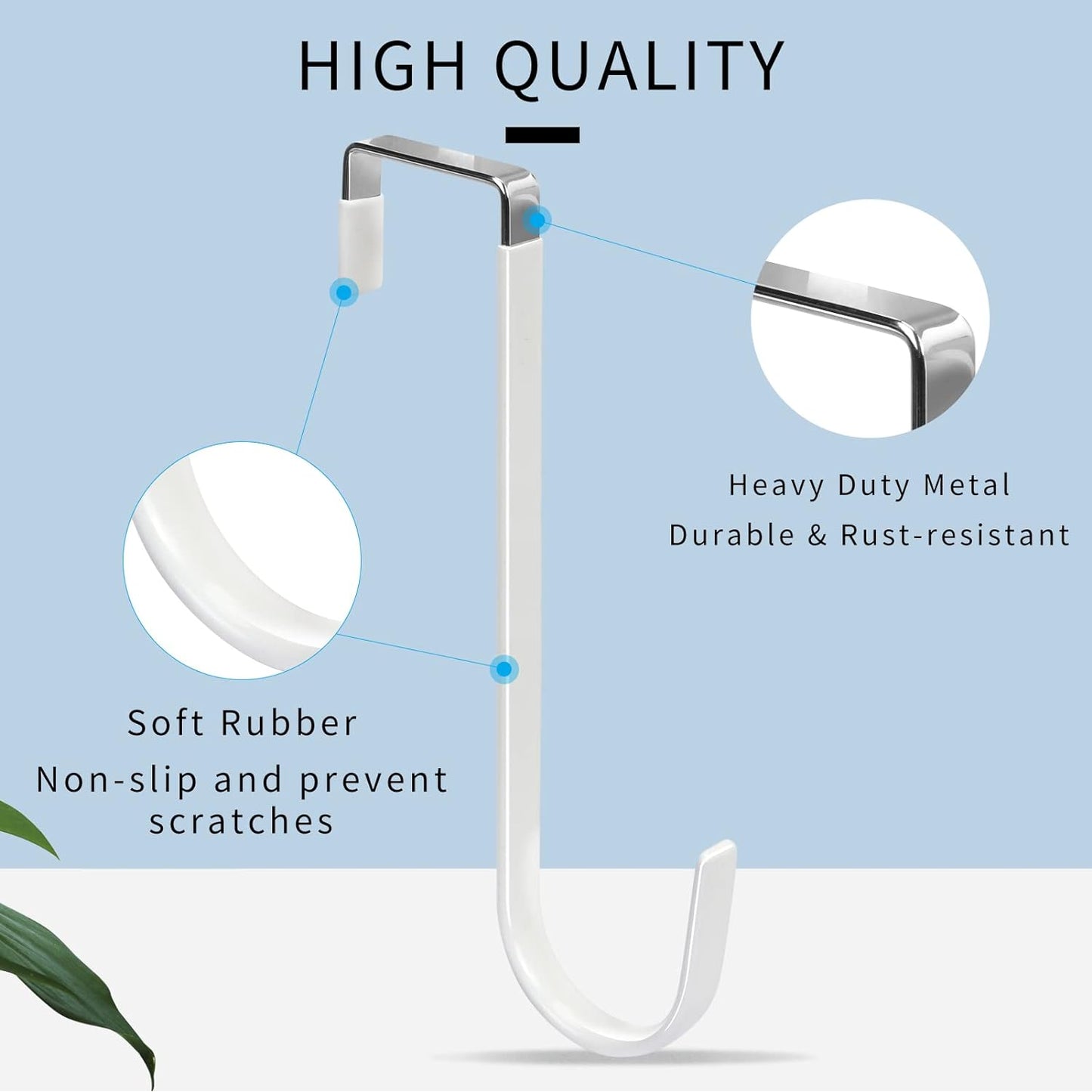 FYY Over The Door Hooks, 6 Pack Upgraded Long Door Hangers Hooks with Rubber Prevent Scratches Heavy Duty Organizer Hooks for Hanging Clothes, Towels, Hats, Coats, Bags White