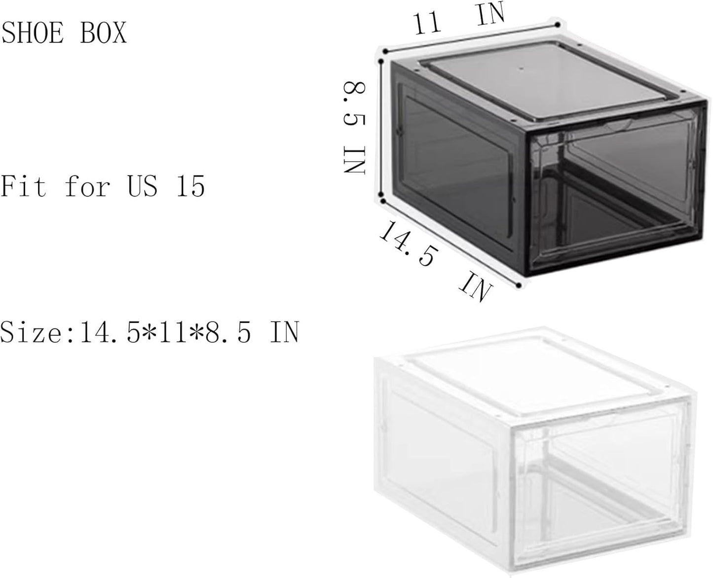 XXL Drop Front Shoe Storage Box Stackable, 6 Pack Shoe Display Case Fit US 15,Sneaker Storage Shoe Containers with Magnetic Door(6 PACK CLEAR)