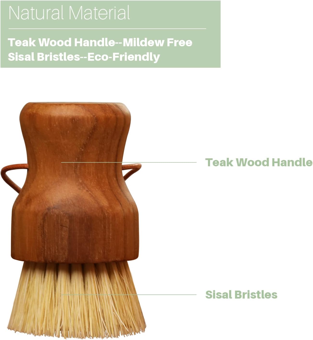 Teak Dish Scrub Brush 2PCS by HTB, Good Grip Small Wooden Dish Brush with Teak Handle & Sisal Bristles for Kitchen, Wood Cleaning Scrubbers Set for Washing Pan/Pot/Vegetable/Fruit