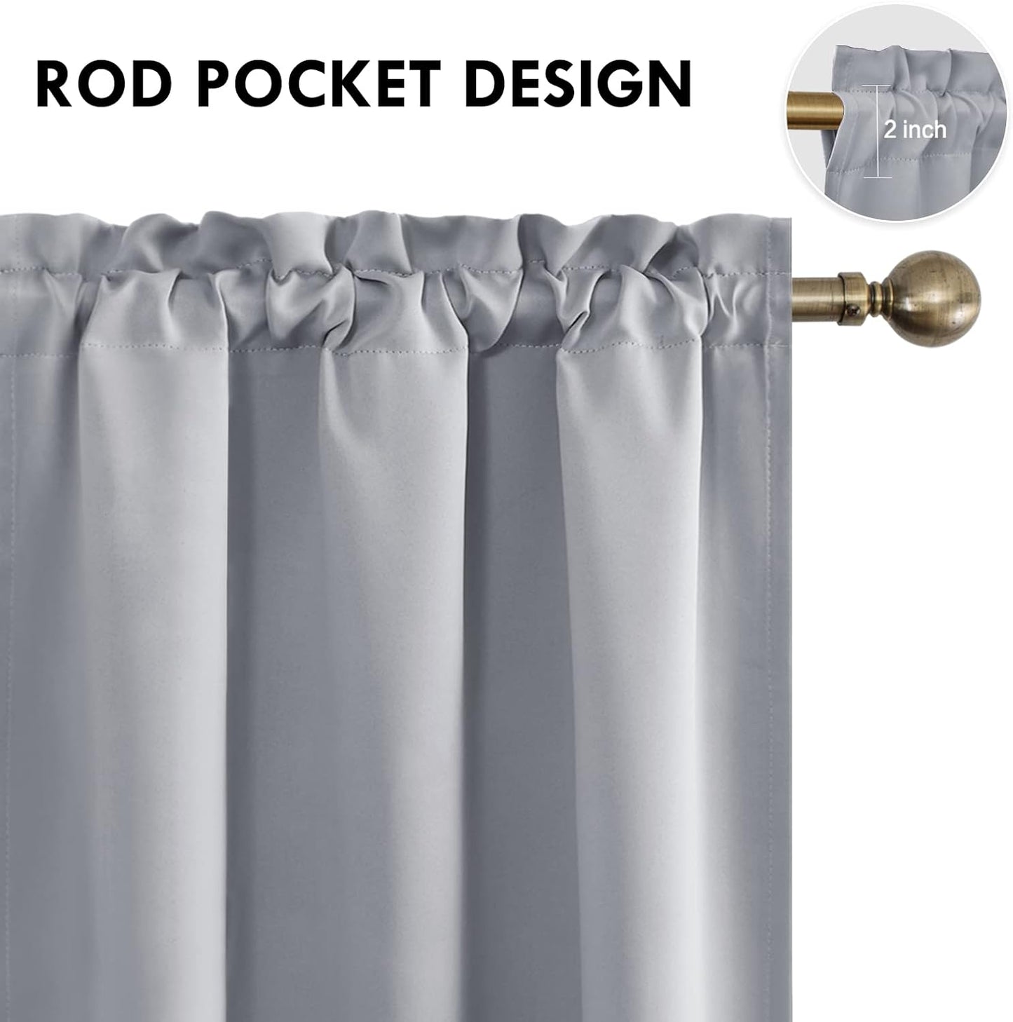 DWCN Blackout Curtains Room Darkening Thermal Insulated Bedroom Curtains Window Curtain Panels, 42 x 84 inches Long, Set of 2 Silver Grey Rod Pocket Drapes