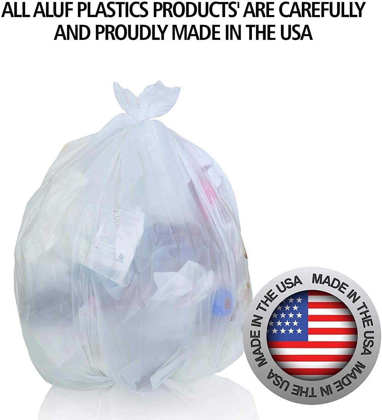 Aluf Plastics 40-45 Gallon Trash Bags Source Reduction Series Value High Density 16 Micron (equiv) 40" x 48" - Intended for Home, Office, Bathroom, Paper, Styrofoam (Pack of 250)