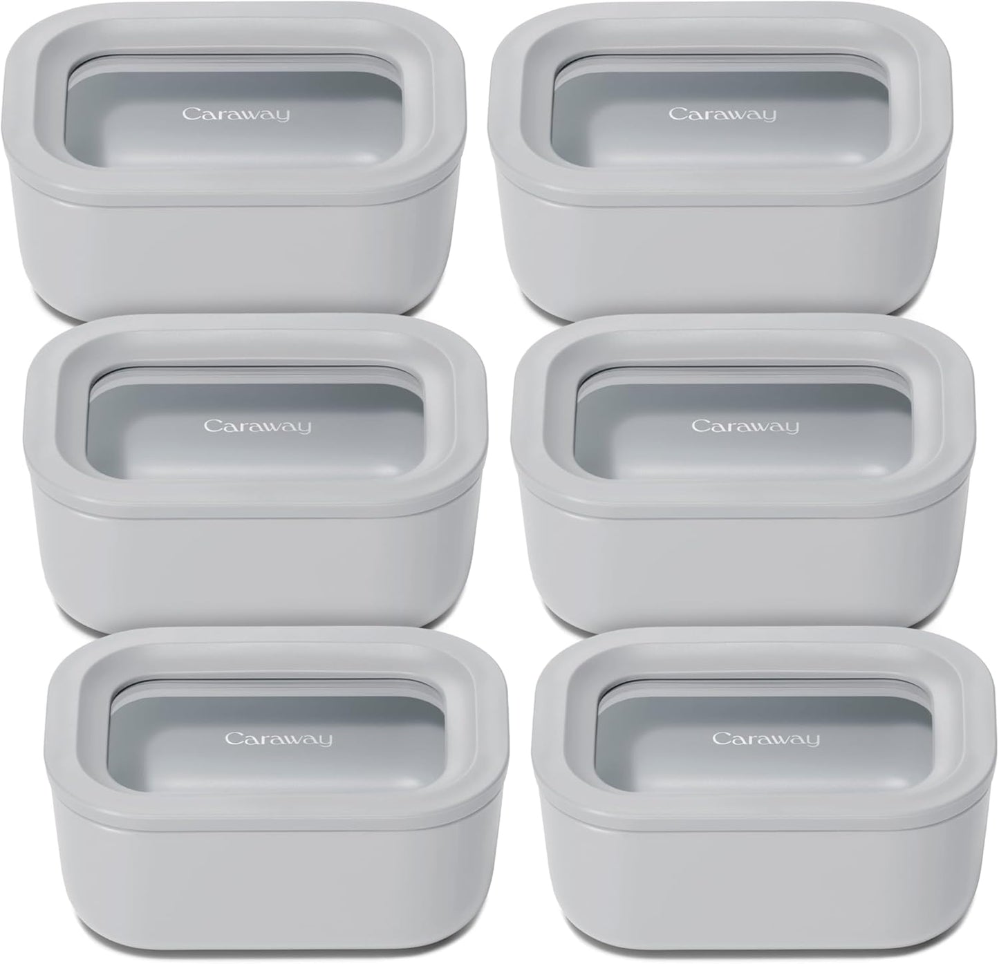 Caraway 6pc Glass Food Storage Set - 2.6 Cup Storage Containers For Food (6) - Non-Toxic Ceramic-Coated Glass - Air Release Technology - Compact & Stackable Design - Gray