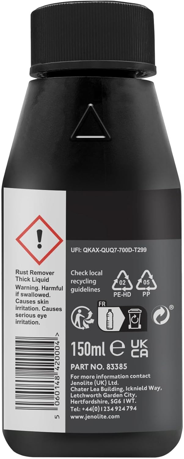 JENOLITE Rust Remover for Metal - Fast Acting No Drip Thick Liquid - Industrial Strength, Removes Rust Back to Bare Metal - 5oz (150ml)