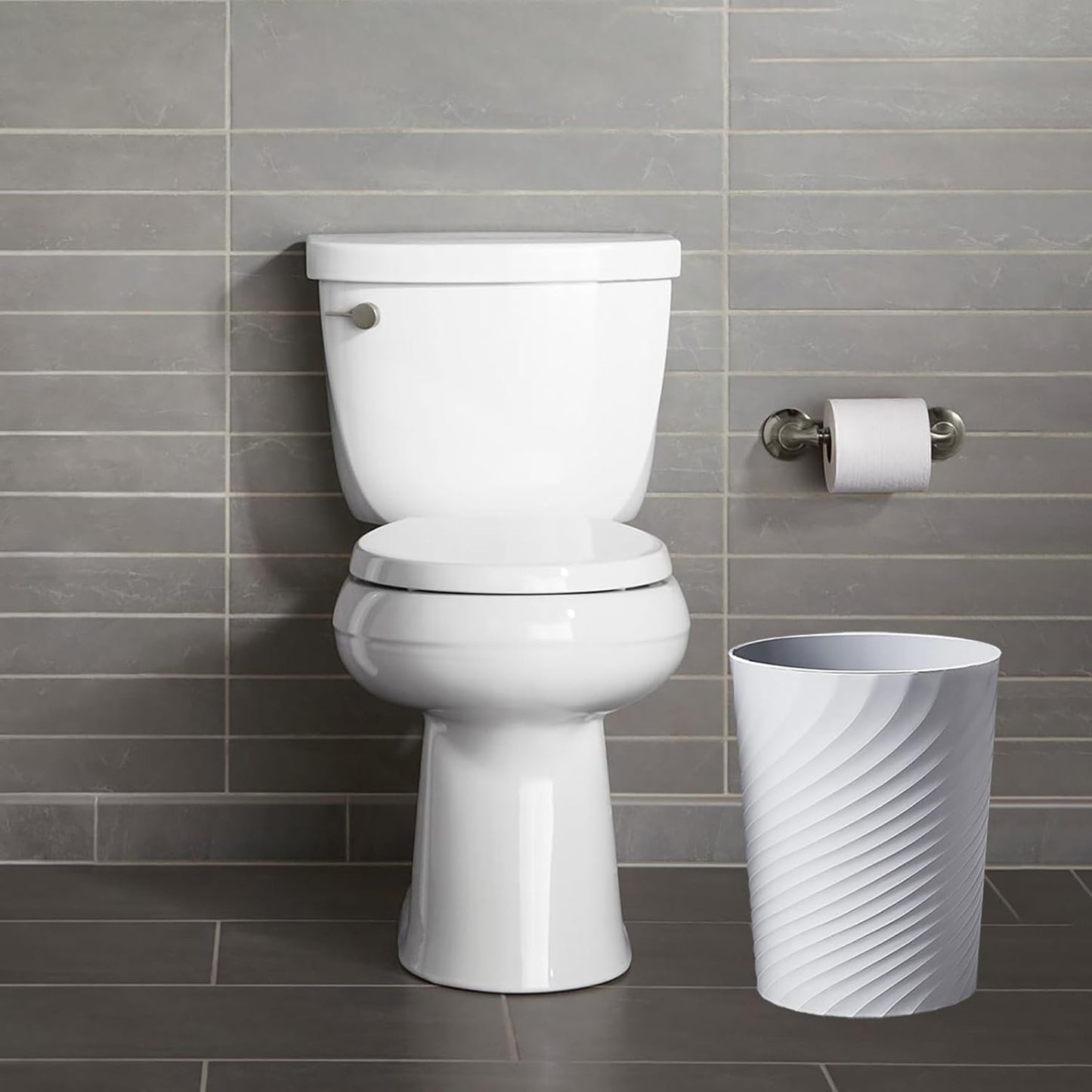 Small Bathroom Trash Can 1.8 Gallon Wastebasket Recycling Bin for Bedroom Office Kitchen (Black White, 2 Pack)