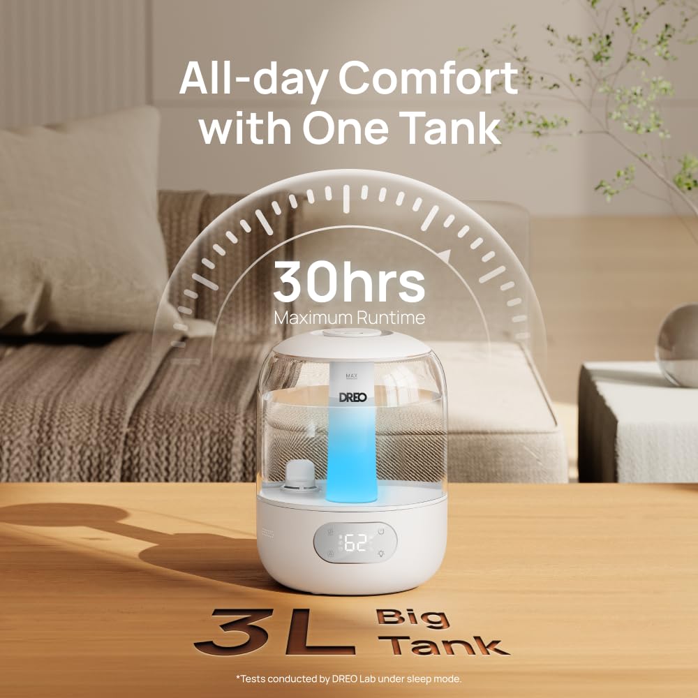 DREO 3L Humidifiers for Bedroom, 30H Runtime, 26 dB Quiet, New Edition
