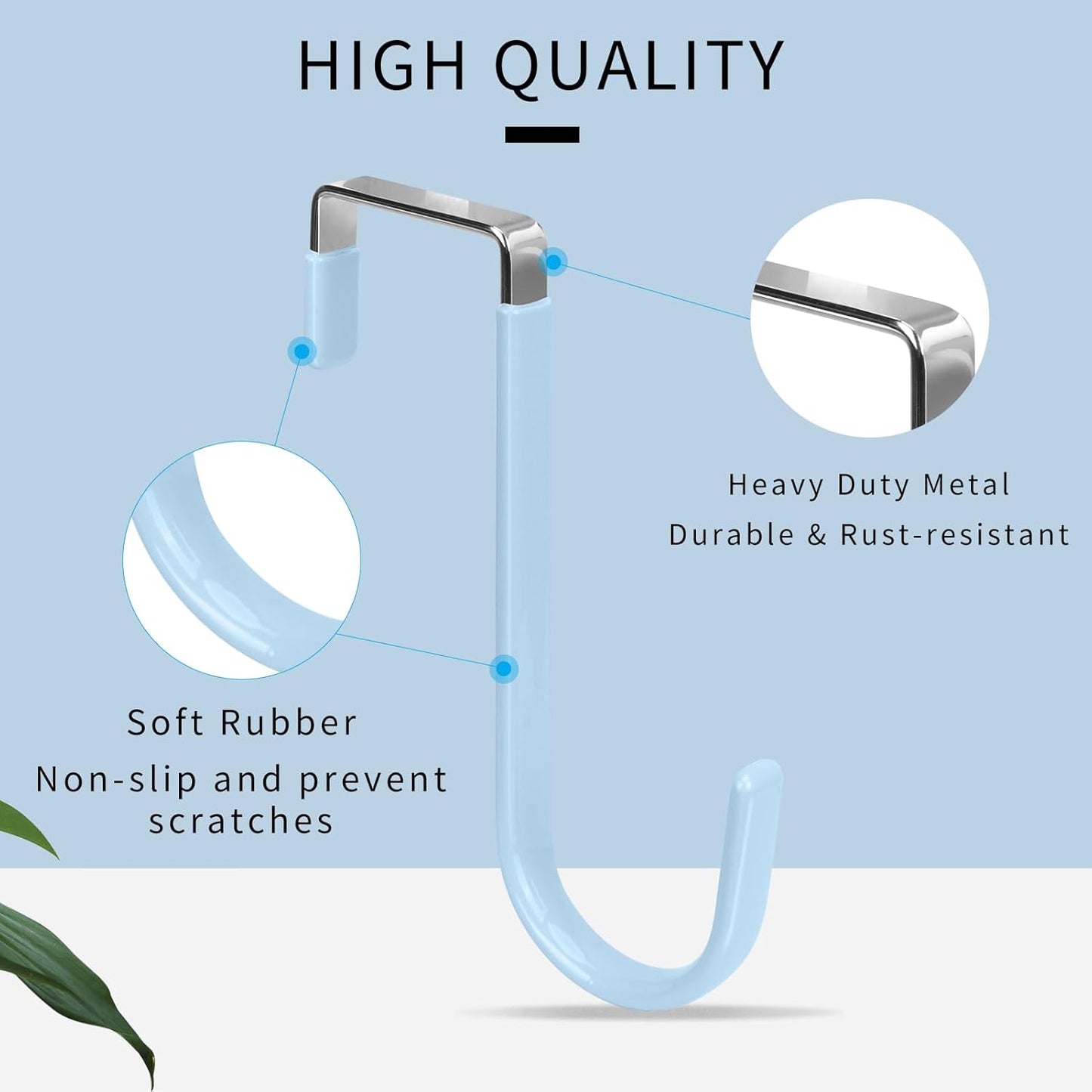 FYY Over The Door Hooks, 4 Pack Door Hangers Hooks with Rubber Prevent Scratches Heavy Duty Organizer Hooks for Living Room, Bathroom, Bedroom, Kitchen Hanging Clothes Towels Hats Coats Bags Cyan