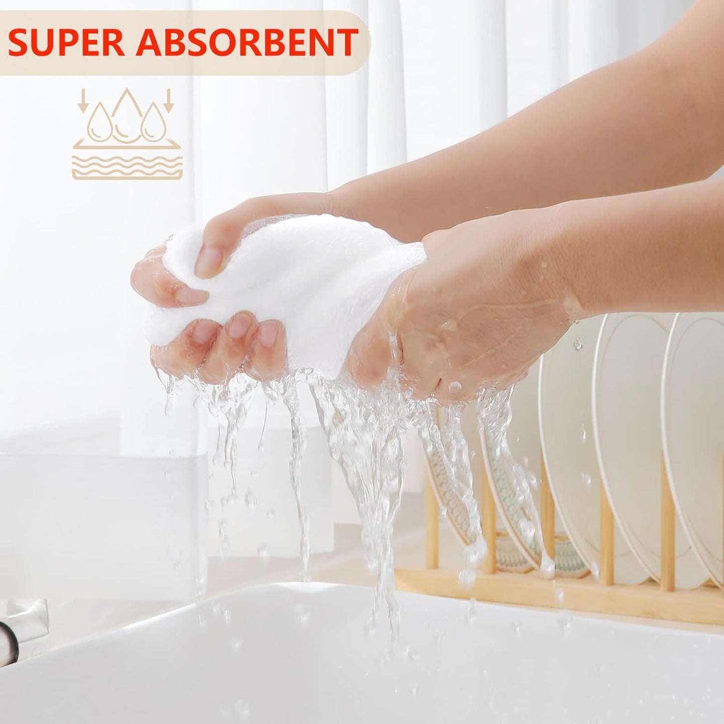 Homaxy 100% Cotton Waffle Weave Kitchen Dish Cloths, Ultra Soft Absorbent Quick Drying Dish Towels, 12 x 12 Inches, 24-Pack, White