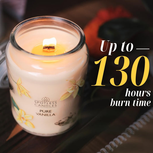 Vanilla Candle 22oz 16" x 9" Reusable Jar Candle 130 Hours Long Burn Time with Wooden Wick in