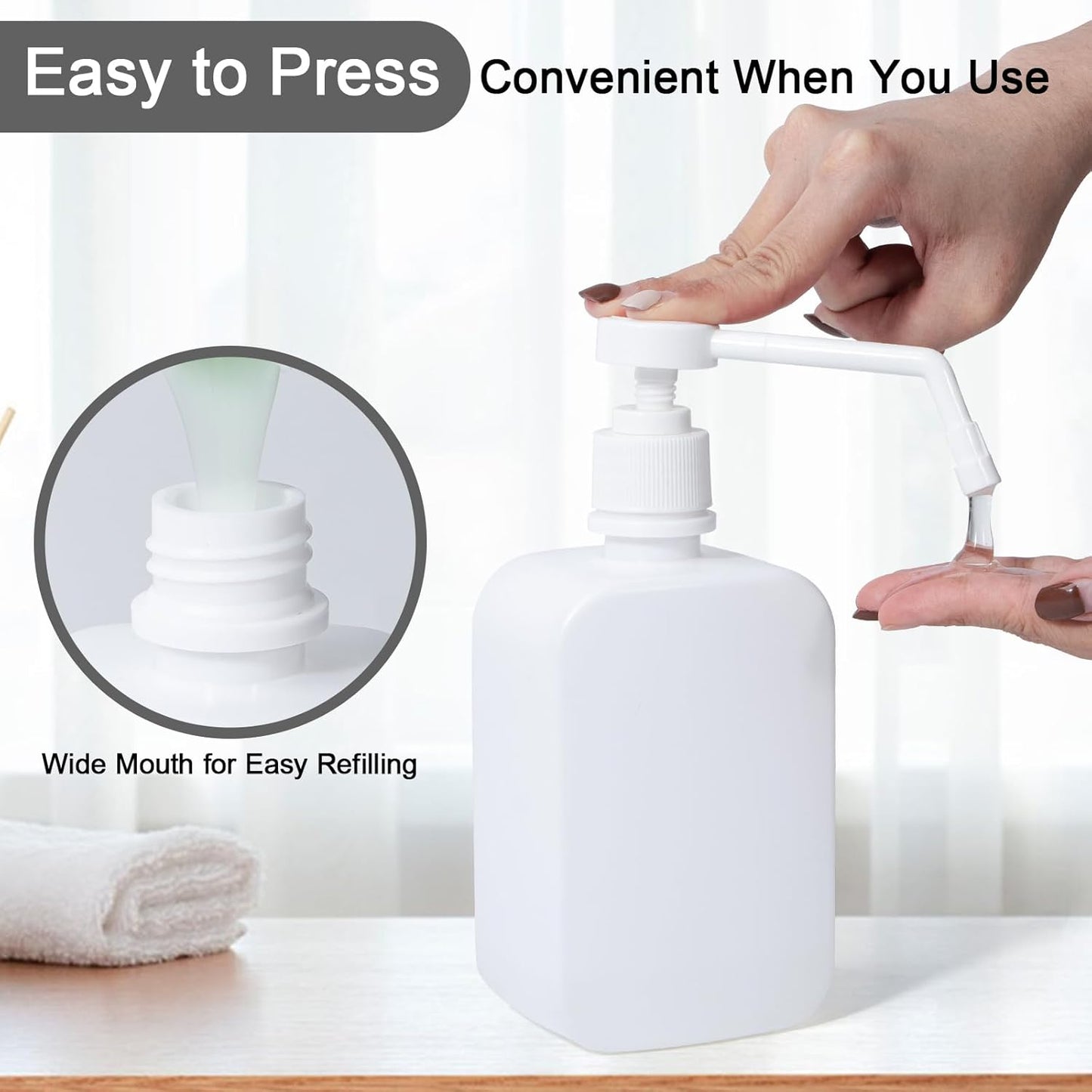 Pump Bottles Dispenser 16.9oz/500ml, 2 Pack Empty Plastic Lotion Shampoo Bottles, Refillable Hand Soap Wash Bottles for Cleaning Solution, Plants