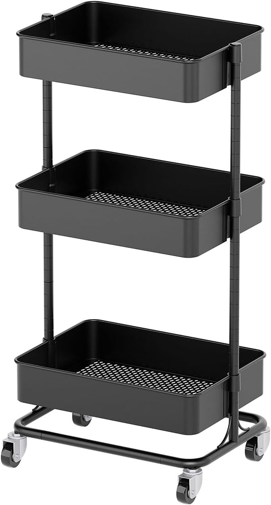 3 Tier Modern Metal Rolling Tool Cart with Silent Casters, 17.72×12.40×35.04 inch Heavy Duty