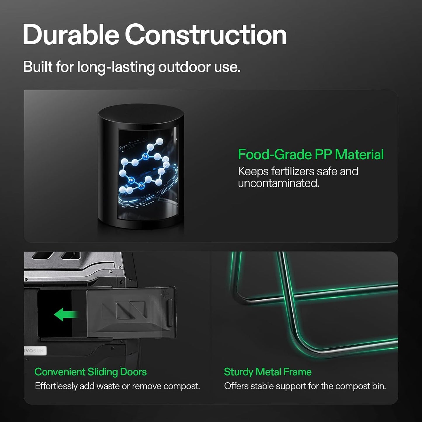 VIVOSUN Outdoor Tumbling Composter Dual Rotating Batch Compost Bin, 43 Gallon Black Door