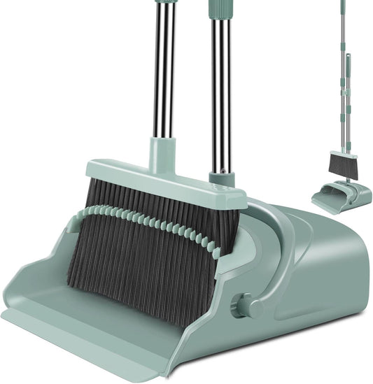 kelamayi Upgrade Broom and Dustpan Set, Large Size and with Long Handle, Upright,Ideal for Indoor